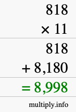 How to calculate 818 times 11 using long multiplication