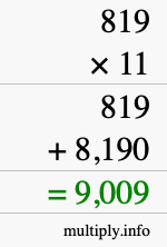 How to calculate 819 times 11 using long multiplication