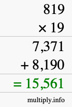 How to calculate 819 times 19 using long multiplication
