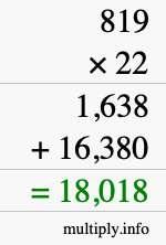 How to calculate 819 times 22 using long multiplication