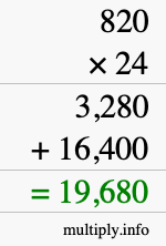 How to calculate 820 times 24 using long multiplication How to calculate 820 times 24 using long multiplication