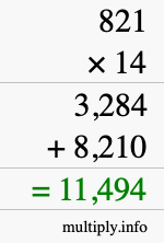 How to calculate 821 times 14 using long multiplication How to calculate 821 times 14 using long multiplication