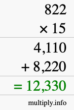 How to calculate 822 times 15 using long multiplication How to calculate 822 times 15 using long multiplication