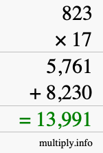 How to calculate 823 times 17 using long multiplication