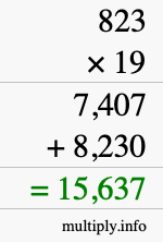 How to calculate 823 times 19 using long multiplication