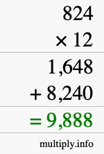 How to calculate 824 times 12 using long multiplication How to calculate 824 times 12 using long multiplication