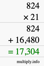 How to calculate 824 times 21 using long multiplication