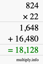 How to calculate 824 times 22 using long multiplication