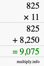 How to calculate 825 times 11 using long multiplication
