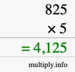 How to calculate 825 times 5 using long multiplication How to calculate 825 times 5 using long multiplication
