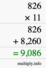 How to calculate 826 times 11 using long multiplication