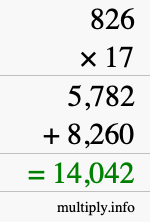 How to calculate 826 times 17 using long multiplication