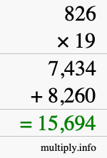 How to calculate 826 times 19 using long multiplication