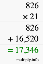 How to calculate 826 times 21 using long multiplication