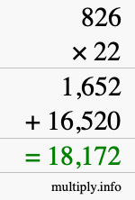 How to calculate 826 times 22 using long multiplication