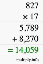 How to calculate 827 times 17 using long multiplication