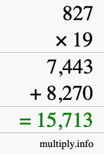 How to calculate 827 times 19 using long multiplication