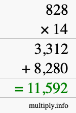 How to calculate 828 times 14 using long multiplication How to calculate 828 times 14 using long multiplication