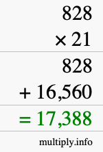 How to calculate 828 times 21 using long multiplication