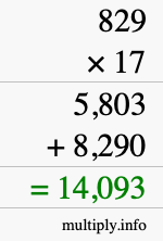 How to calculate 829 times 17 using long multiplication