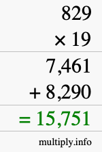 How to calculate 829 times 19 using long multiplication