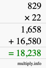 How to calculate 829 times 22 using long multiplication