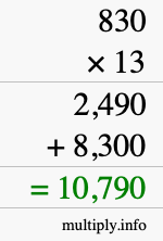 How to calculate 830 times 13 using long multiplication