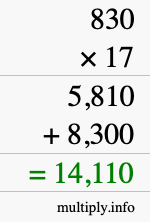How to calculate 830 times 17 using long multiplication