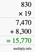 How to calculate 830 times 19 using long multiplication