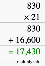 How to calculate 830 times 21 using long multiplication