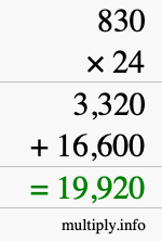 How to calculate 830 times 24 using long multiplication