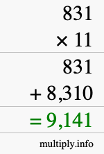 How to calculate 831 times 11 using long multiplication