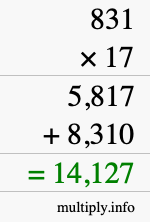 How to calculate 831 times 17 using long multiplication