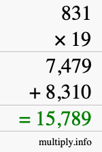 How to calculate 831 times 19 using long multiplication