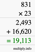 How to calculate 831 times 23 using long multiplication