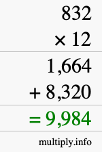 How to calculate 832 times 12 using long multiplication How to calculate 832 times 12 using long multiplication