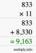How to calculate 833 times 11 using long multiplication