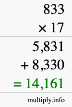 How to calculate 833 times 17 using long multiplication