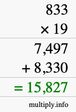 How to calculate 833 times 19 using long multiplication