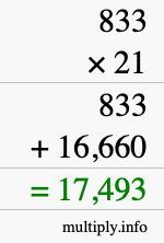 How to calculate 833 times 21 using long multiplication