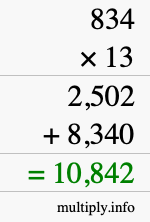 How to calculate 834 times 13 using long multiplication