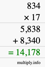 How to calculate 834 times 17 using long multiplication