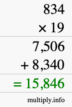How to calculate 834 times 19 using long multiplication