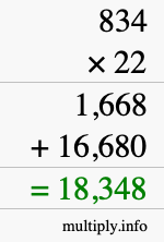 How to calculate 834 times 22 using long multiplication