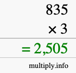 How to calculate 835 times 3 using long multiplication