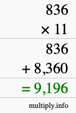 How to calculate 836 times 11 using long multiplication