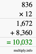 How to calculate 836 times 12 using long multiplication