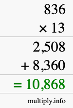 How to calculate 836 times 13 using long multiplication