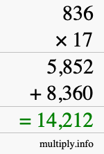 How to calculate 836 times 17 using long multiplication