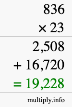 How to calculate 836 times 23 using long multiplication